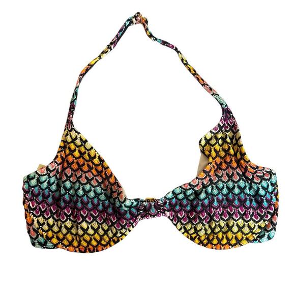 Swim Systems Collection Women's Crochet Halter Bikini Top Size 38DD Multicolor - Picture 1 of 7